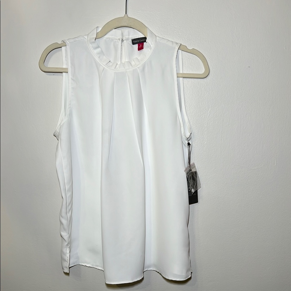 Vince Camuto White Pleated Sleeveless Blouse New with tag